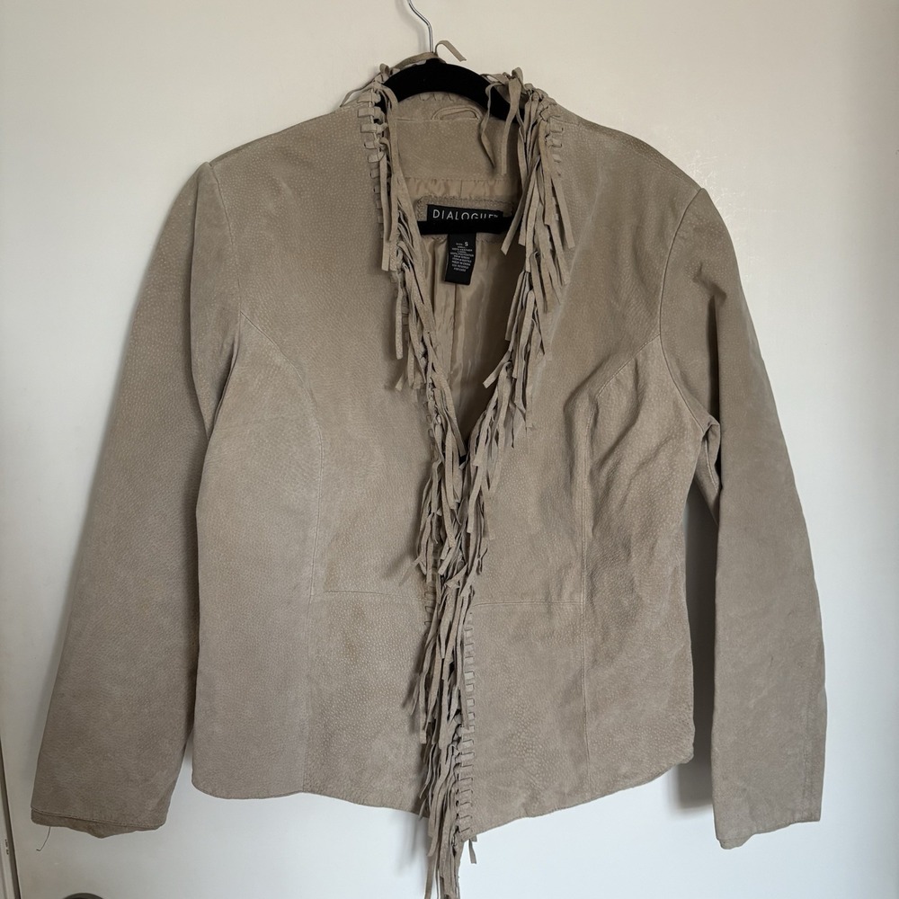 Suede Fringe Leather Tan Cowgirl Y2K 90's Festival Vintage Jacket Size Medium
